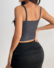 Low-cut Tie-detail Colorblock Corset Top