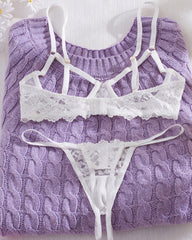 Lace Floral Openwork Bra and Thong Lingerie Set