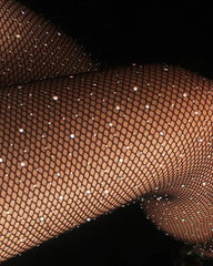 Rhinestone-embellished Open-crotch Sheer Mesh Pantyhose Tights