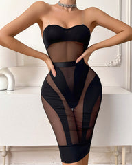 See-through Mesh Strapless Bodysuit with Fitted Skirt Lingerie Set