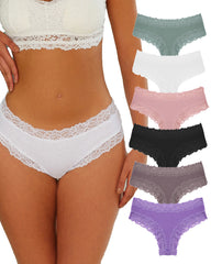 Comfortable Mid-Rise Lace-Trimmed Cotton Crotch Briefs