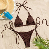 coffee wrinkled string halter bikinis Sets two pieces tie thong swimsuit bathingwear biquini bakini tankini