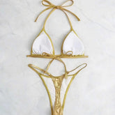 metallic gold glitter halter bikinis Sets two pieces thong bandage swimsuit bathingwear biquini