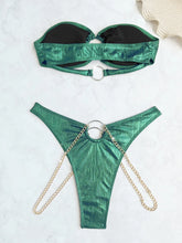 metallic green bandeau bikinis Sets two pieces metal chain thong swimsuit bathingwear biquini bakini