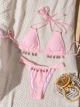 pink pendant halter tie bikinis Sets two pieces drawstring thong bandage swimsuit bathingwear biquini tankini