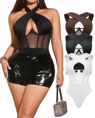 Cross-strap Mesh Bodysuit