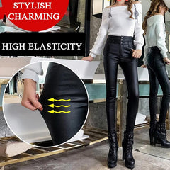 3-button quilted matte leather leggings