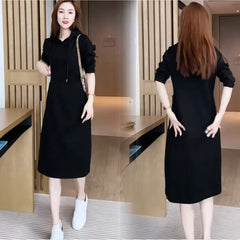 Long Sleeve Hooded Pockets Sweatshirt Dress