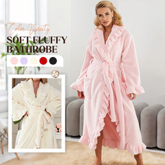 Fleece Dressing Gown �Warm Winter Bathrobe with Long Sleeves, French Vintage Style, Fluffy Housecoat for Home