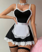 Lace Patchwork Open Back Maid Uniform Lingerie Set