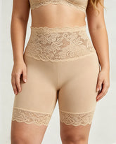 Women's High-Waisted Seamless Tummy Control Lace-Trimmed Elastic Shaping Shorts