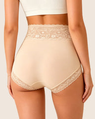 High Waisted Sheer Lace-trim Seamless Breathable Briefs
