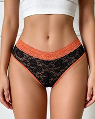 Women's Mid-waist Floral Lace Colorblock Breathable Panties