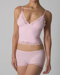 Skin-friendly Lace Trim V-neck Camisole and Boyshorts Underwear Set