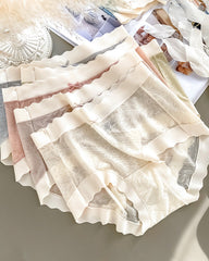 Women's Ice Silk Pure Cotton Antibacterial Crotch Thin Seamless Mid-Waist Breathable Lace Panties