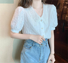 Wellesley Lace Vintage Neck White Blouse