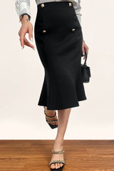 Black High-Rise Ruffle Midi Skirt