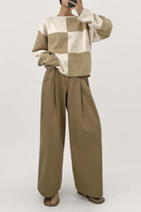 Khaki Cozy Crew Neck Plaid Sweater