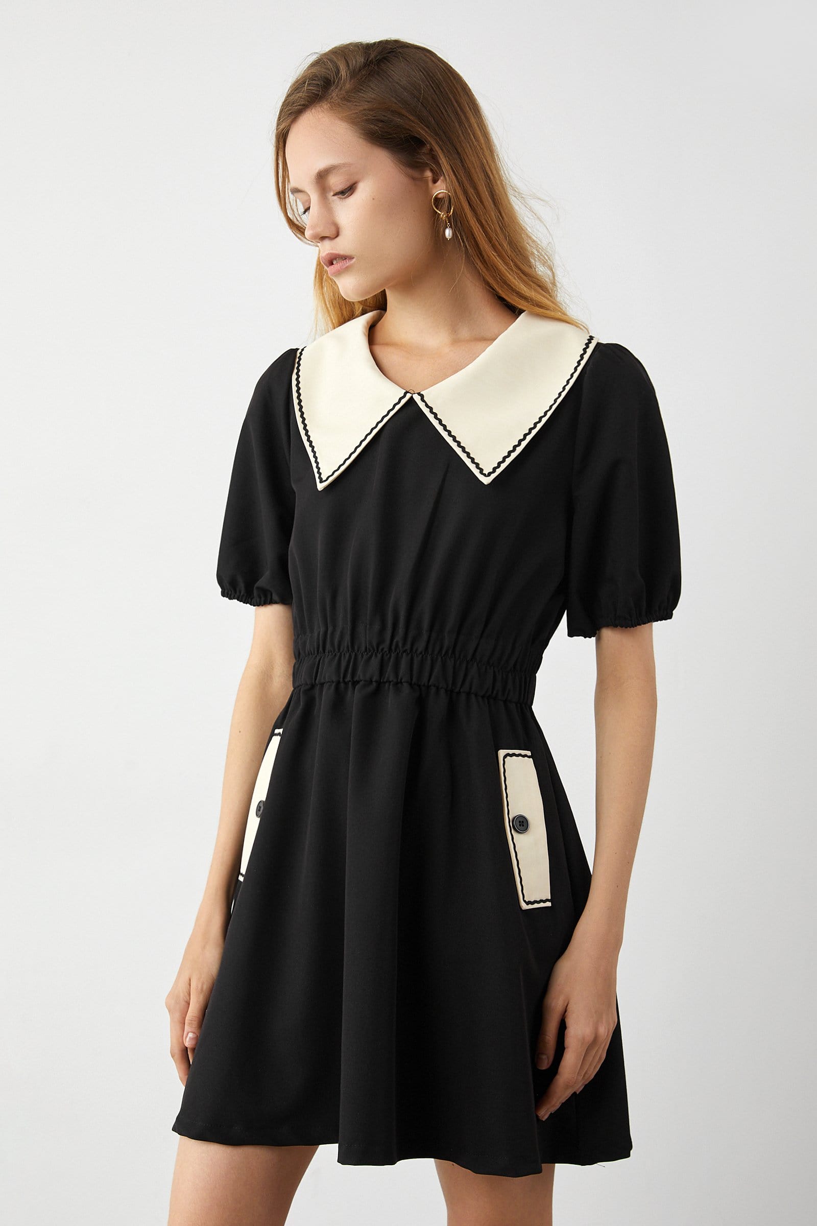 Zoie Black Puff Sleeves Mini Dress