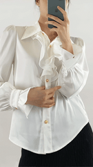 White Ruffle Lantern Sleeve Blouse
