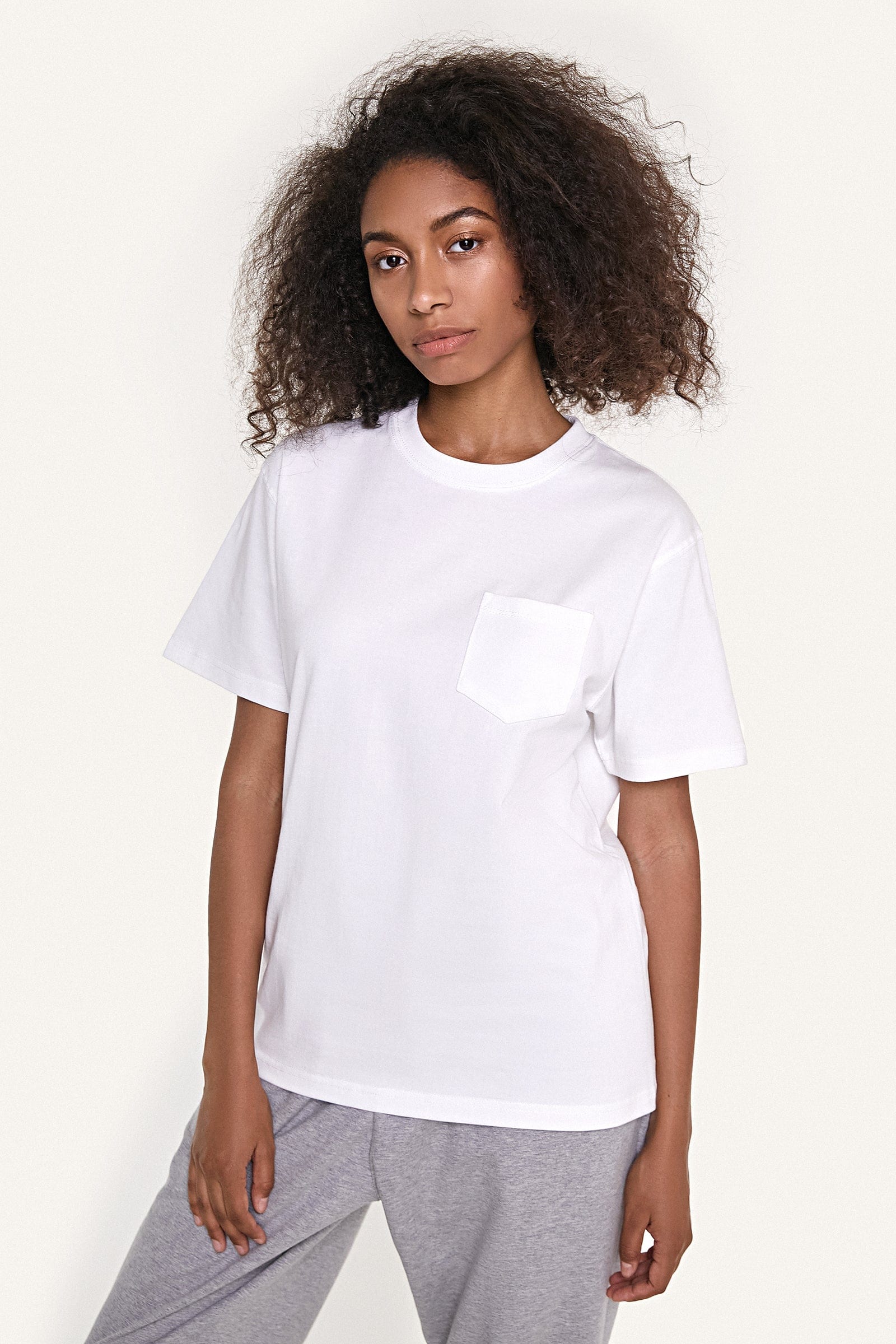 Women's White Chest-Pocket Cotton T-Shirt