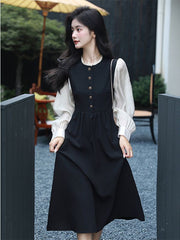 Retro Mid-length slim-fitting and textured black dress