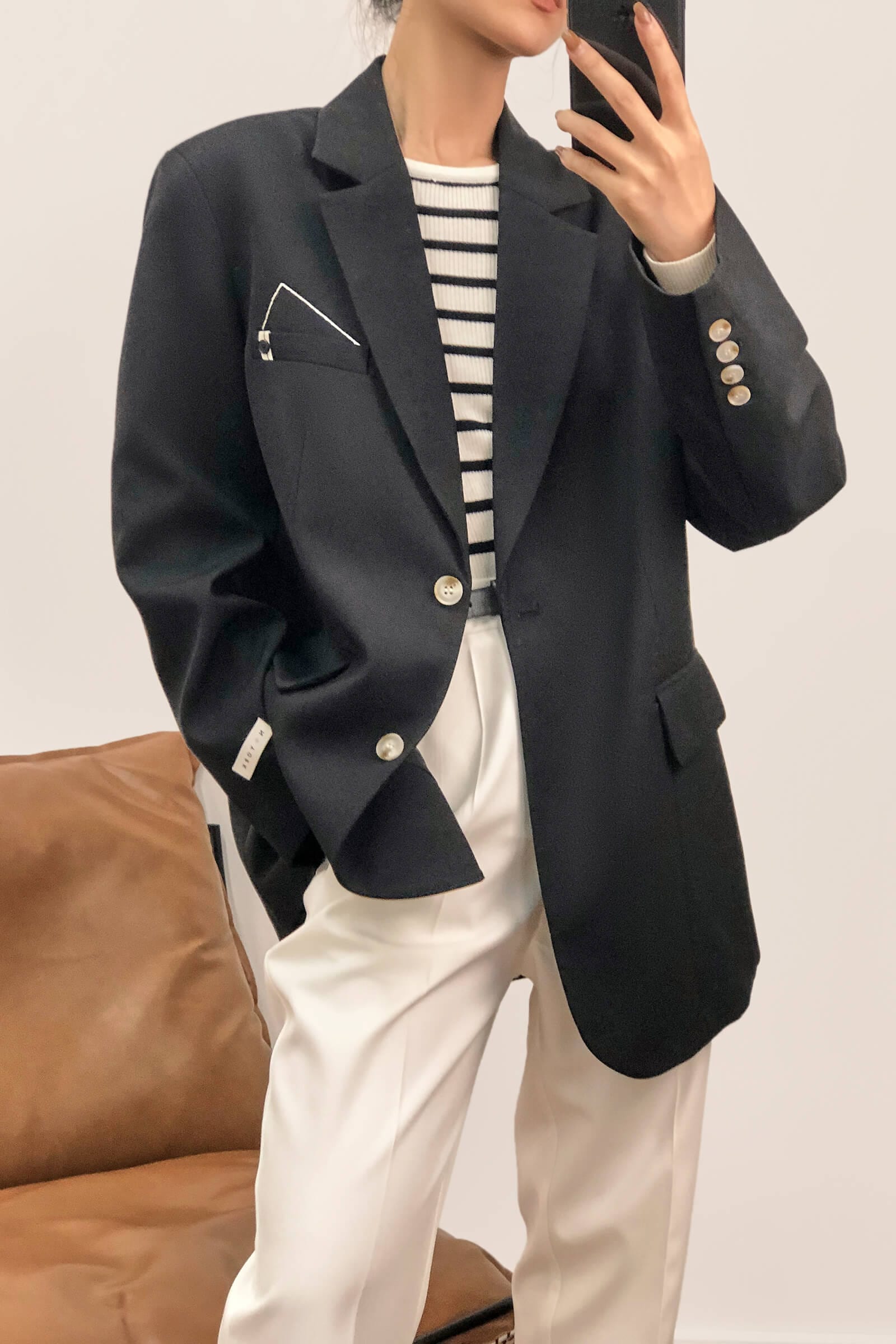 White Appliqued Striped Wool-Blend Sweater