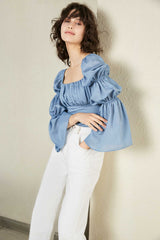 Cathy Blue Wide Cropped Blouse