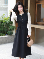 Retro Mid-length slim-fitting and textured black dress