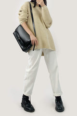 Khaki Collared Half-Zip Oversized Sweater