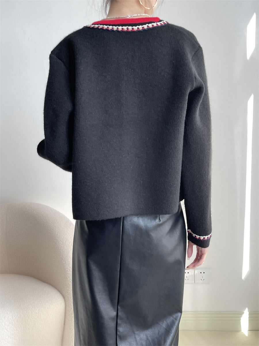 Long sleeve lady style knit cardigan coat sweater coat