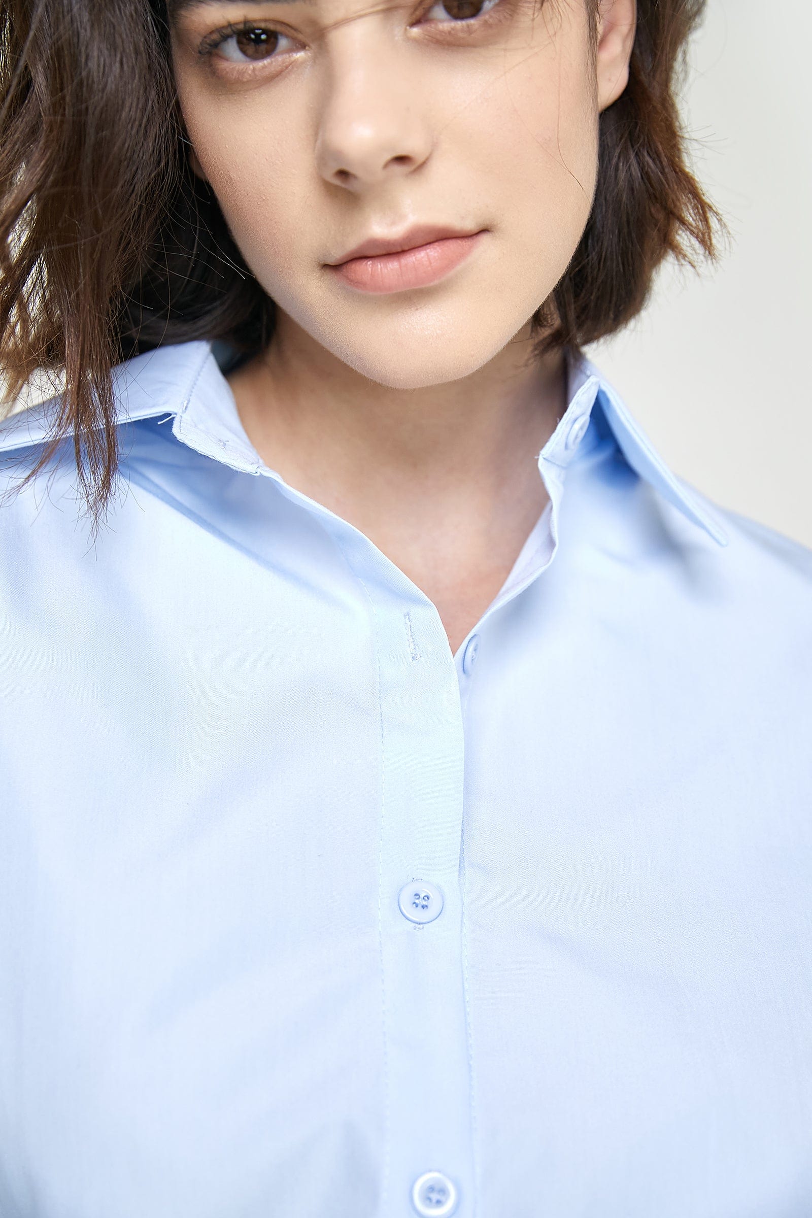 Light Sky Blue Short Puff Sleeve Shirt