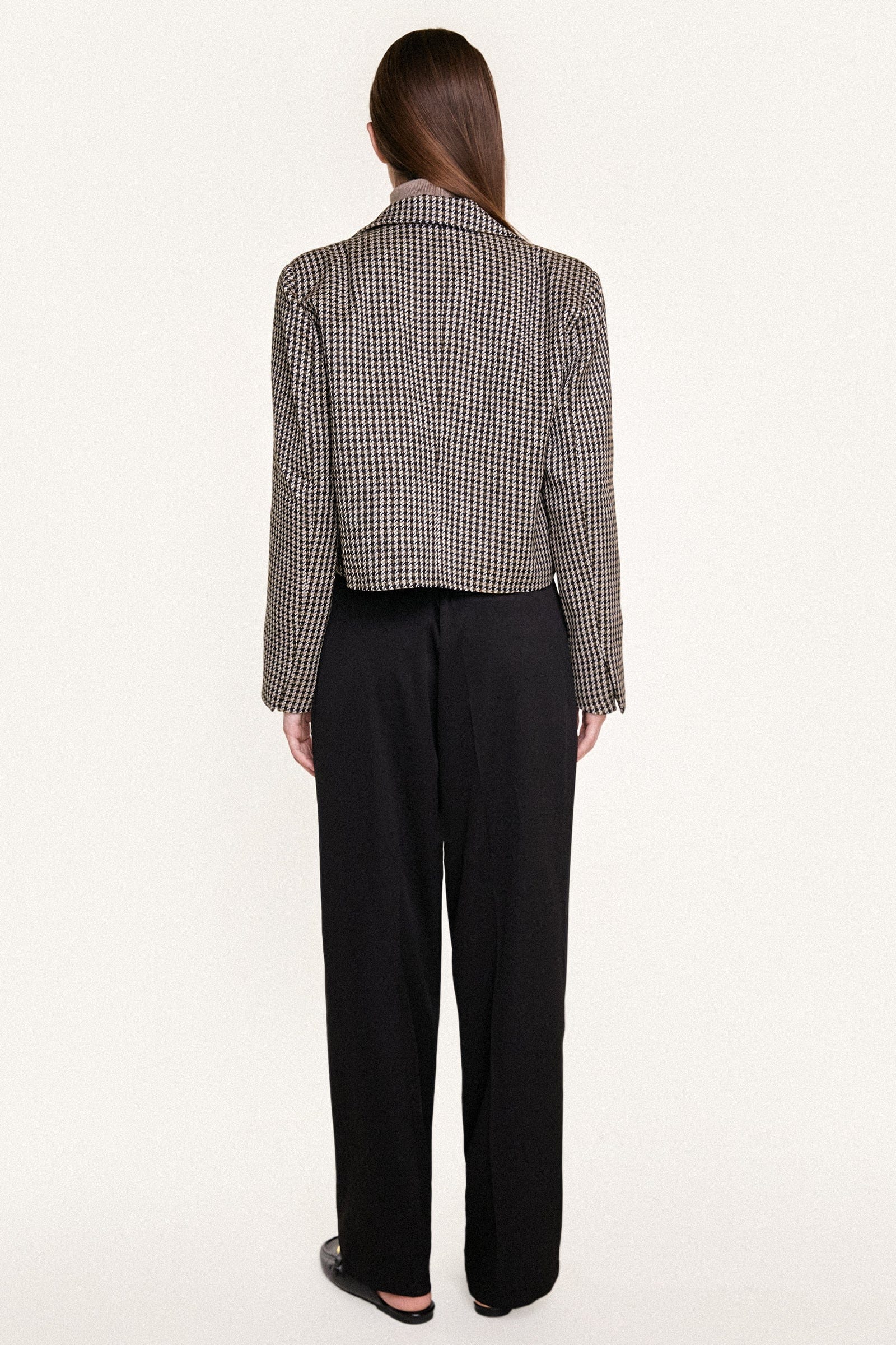 Sienna Double-Breasted Houndstooth Cropped Blazer