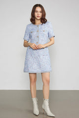 Librada Blue Button Short Sleeve Mini Dress