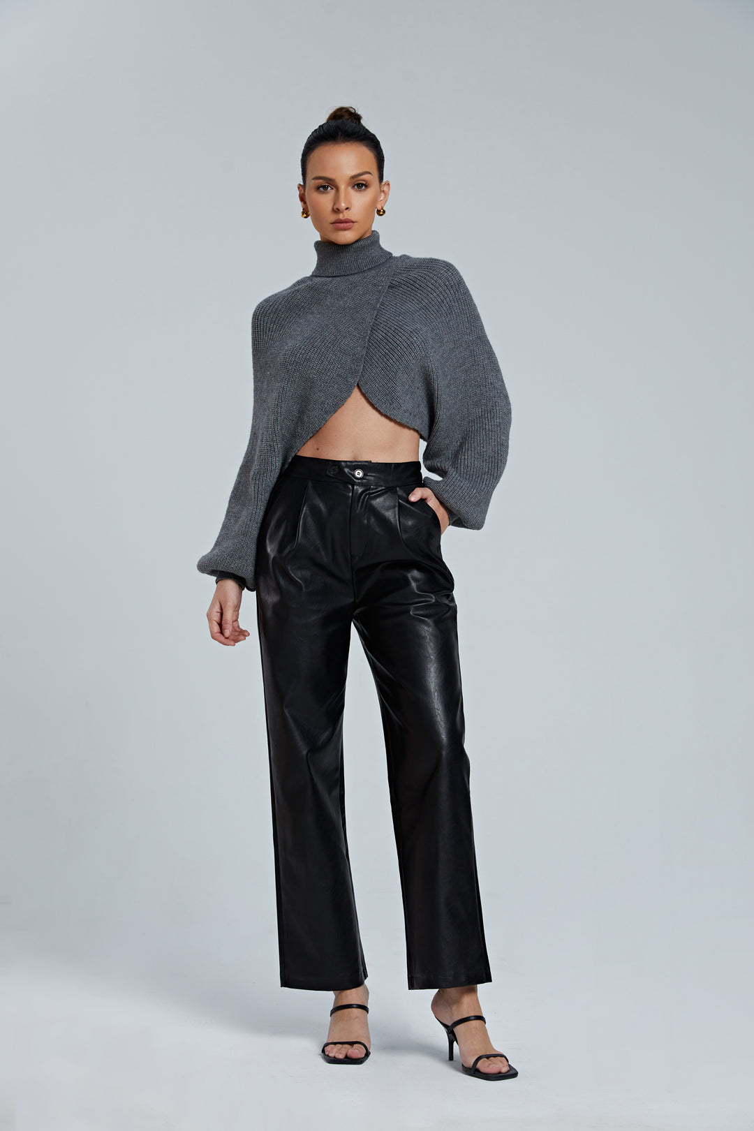 Batwing Sleeve Turtleneck Crop Sweater