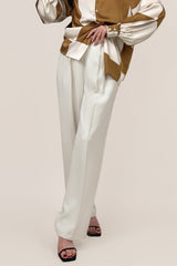 White Pleat Detail Wide Leg Work Pants