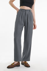Dim Grey Half Elastic Pleat Detail Wide Leg Suit Pants
