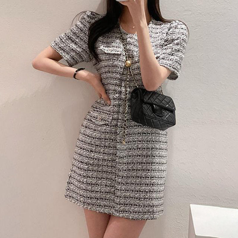 Crewneck Tweed Grey Mini Dress
