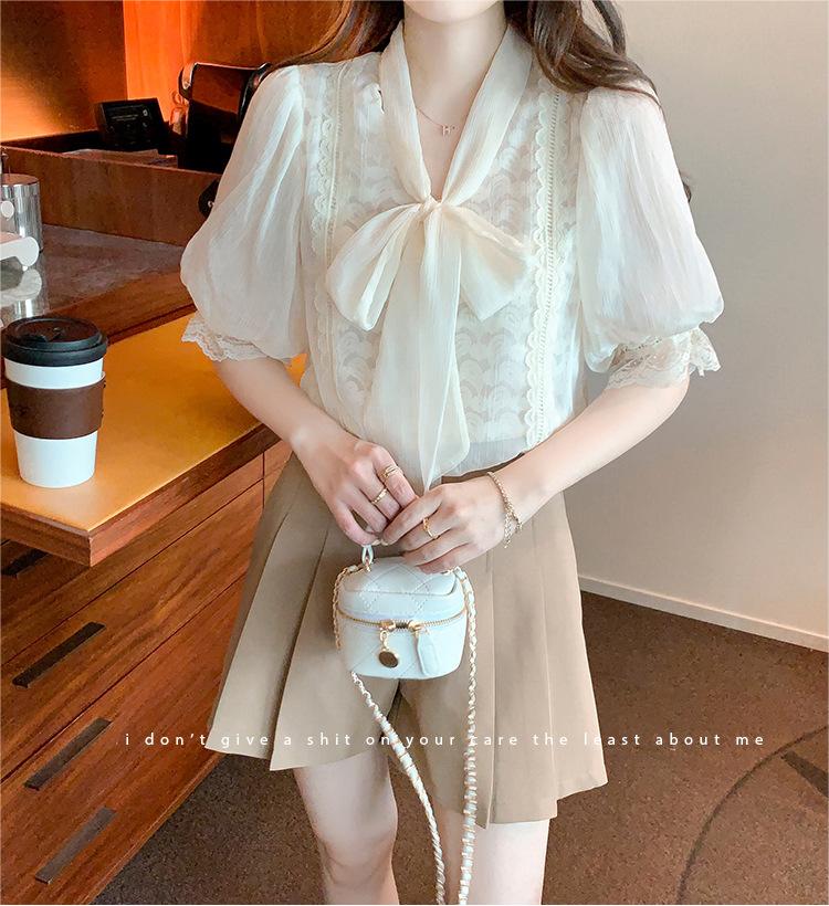 Swiss Dot High Neck Ruffled Lace Trim White Blouse