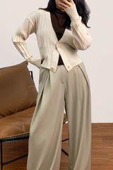 Old Lace Plunge V-Neck Ribbed Knit Cardigan