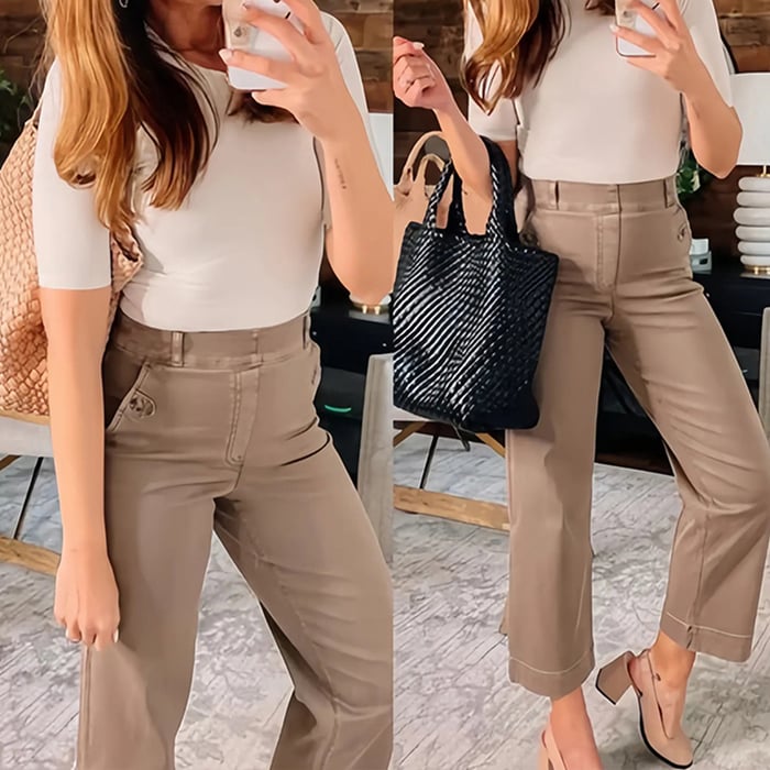 Stretch Twill Cropped Wide Leg Pants