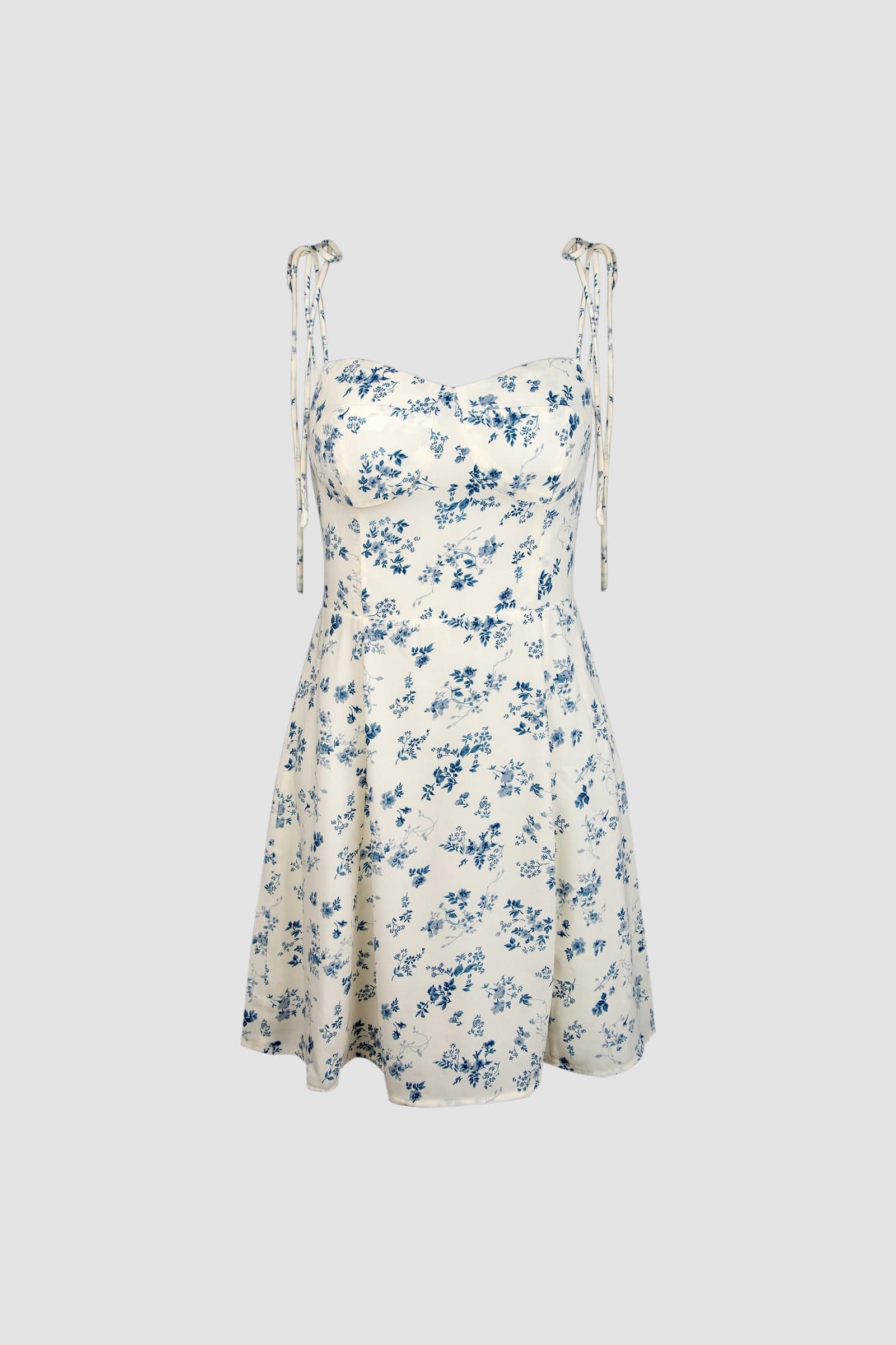 Ivory Floral Print Tie Strap Smocked Detail Mini Dress