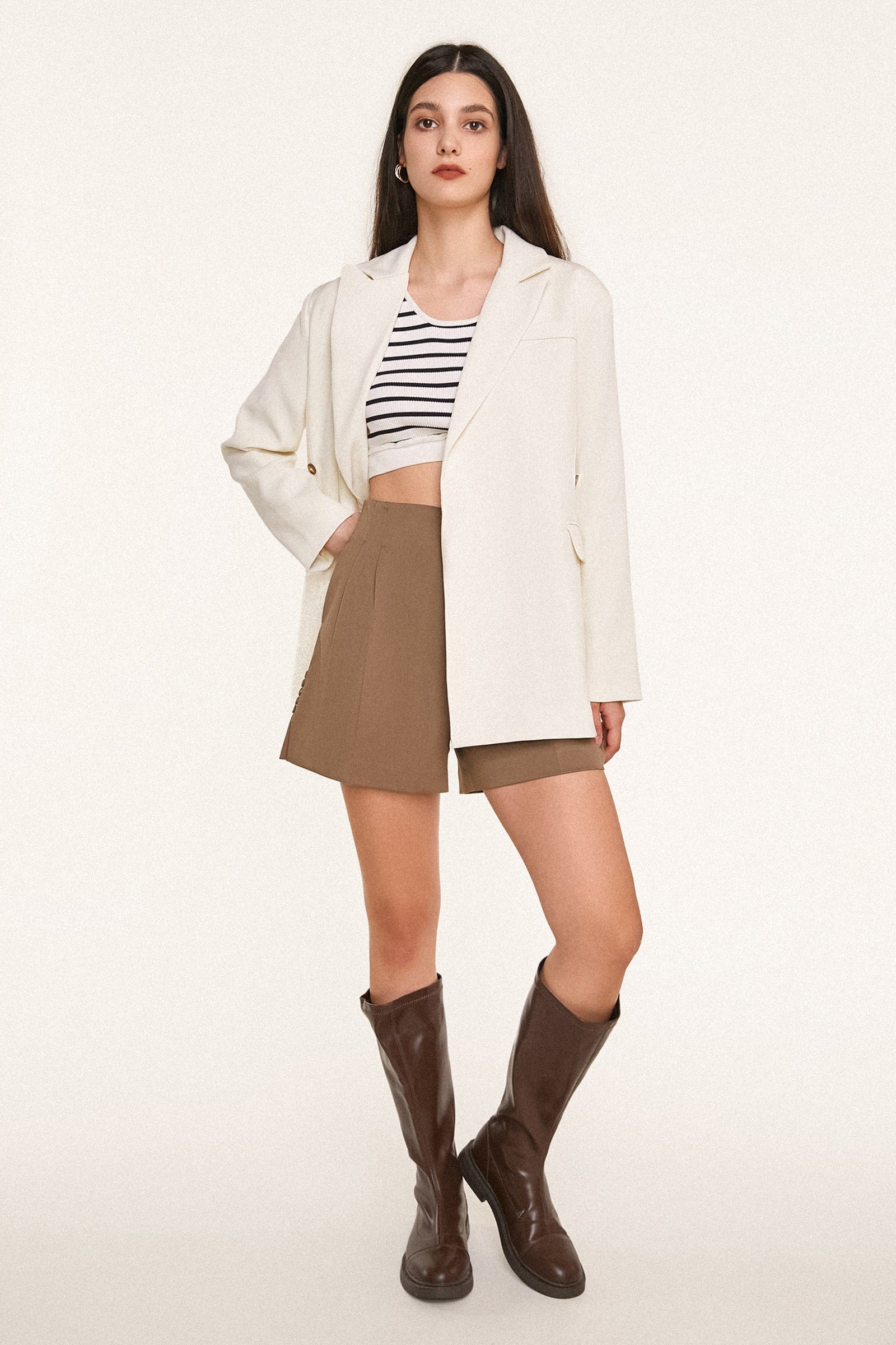 White Strap Detail Oversized Blazer