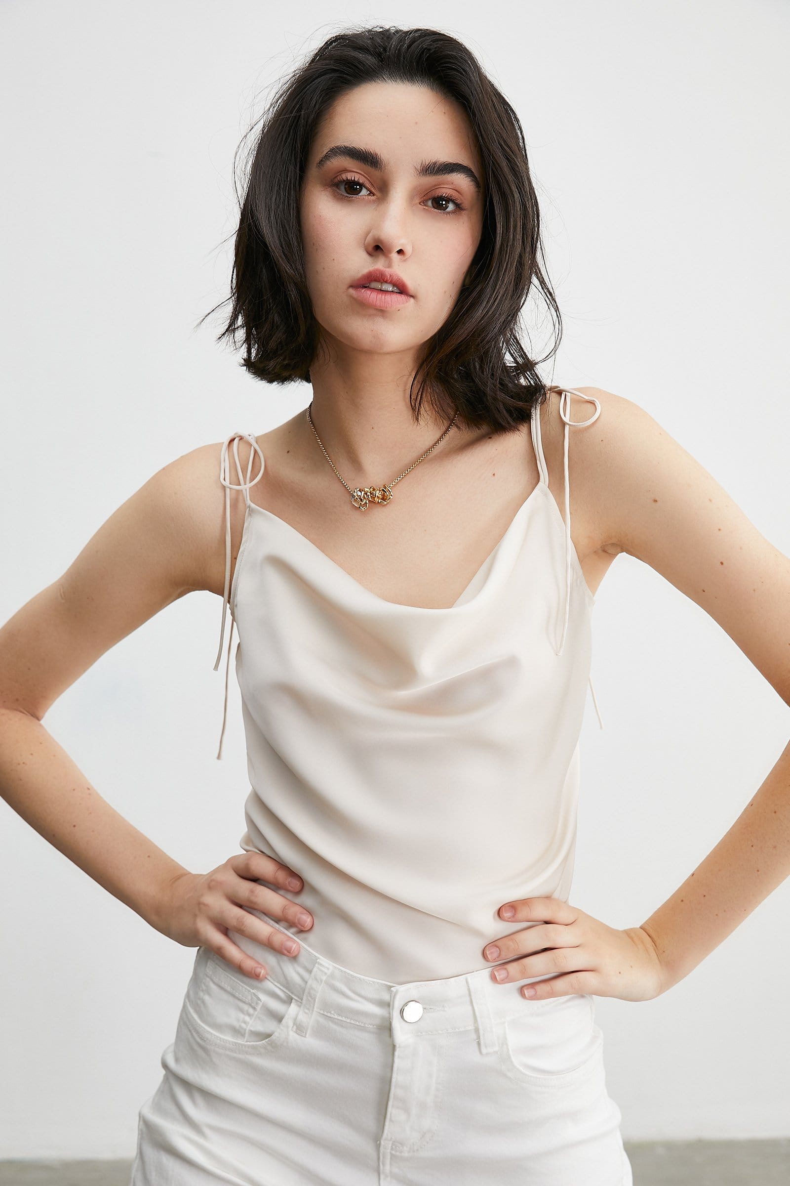 Courtney Beige Cowl Neck Tank Top