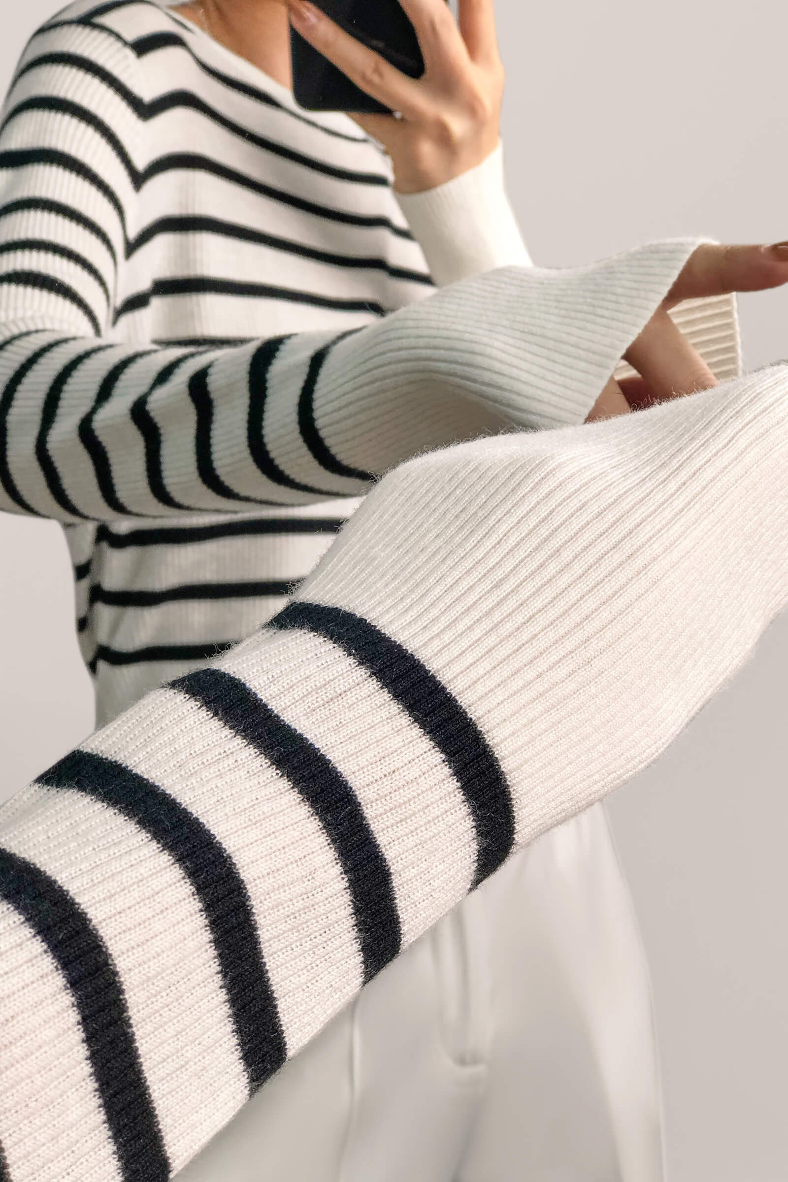 White Appliqued Striped Wool-Blend Sweater