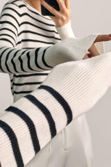 White Appliqued Striped Wool-Blend Sweater