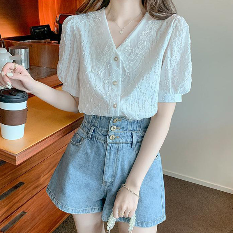 Wellesley Lace Vintage Neck White Blouse