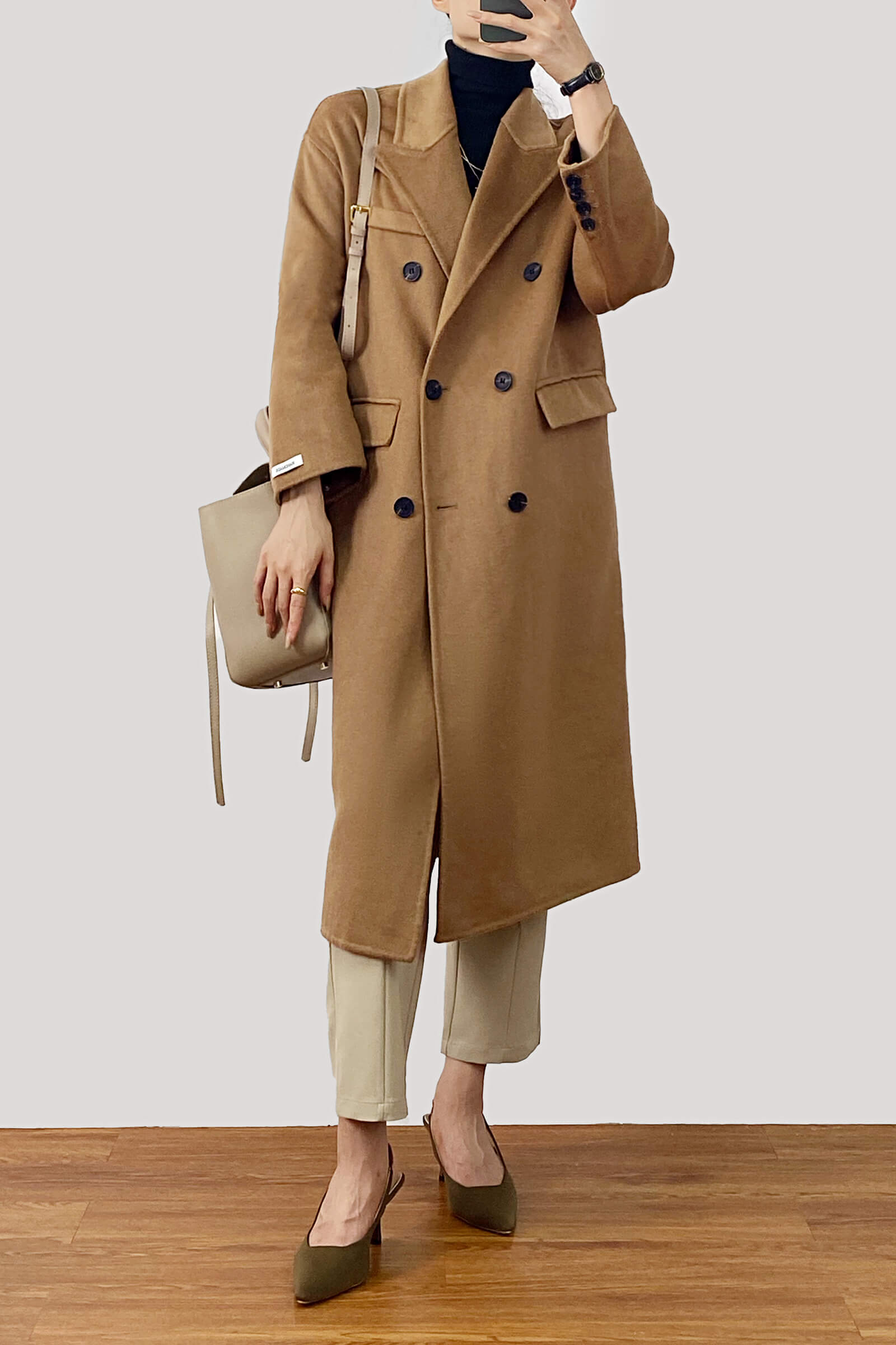 Peru Premium Wool Double-Breasted Longline Coat