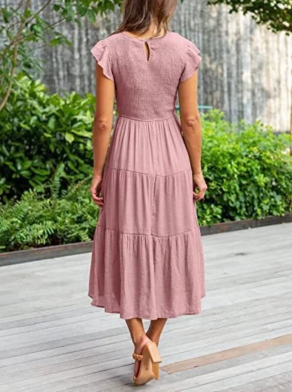 summer casual flowing short midi dress