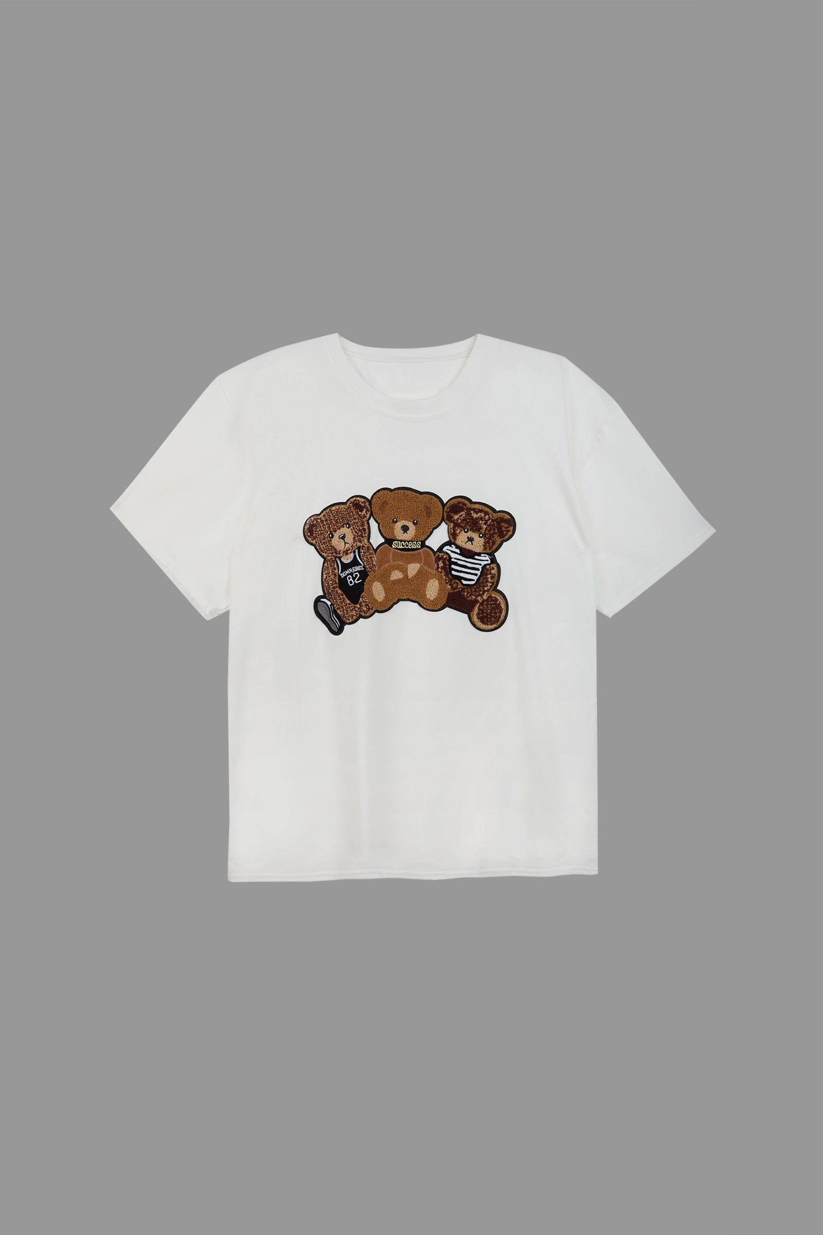 White Teddy Bear Embroidered T-Shirt